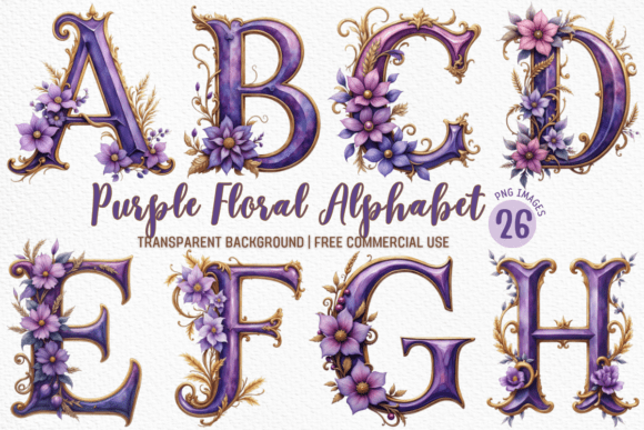 Download Purple Floral Alphabet Clipart Bundle - Clipart bundle Collection