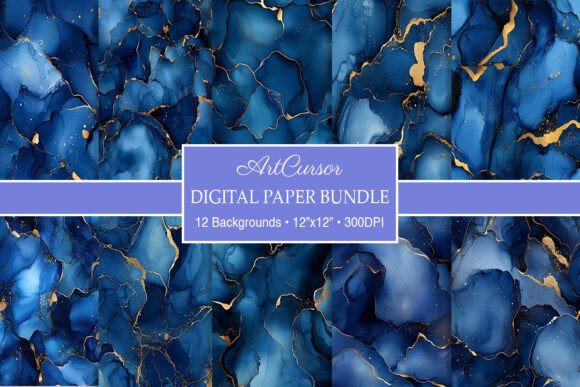 Download Navy Blue &amp; Gold Alcohol Ink Backgrounds - Round Collection