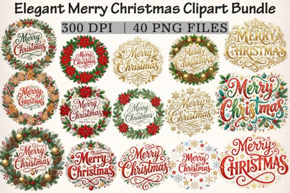 Download Elegant Merry Christmas Clipart Bundle - Clipart bundle Collection