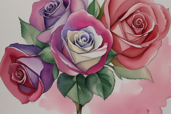 Download Watercolor Rose Digital Paper Background - Round Collection