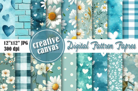 Download Blue Floral Digital Paper Bundle - Floral digital paper Collection