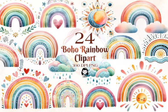 Download Watercolor Boho Rainbow Clipart Bundle - Clipart bundle Collection
