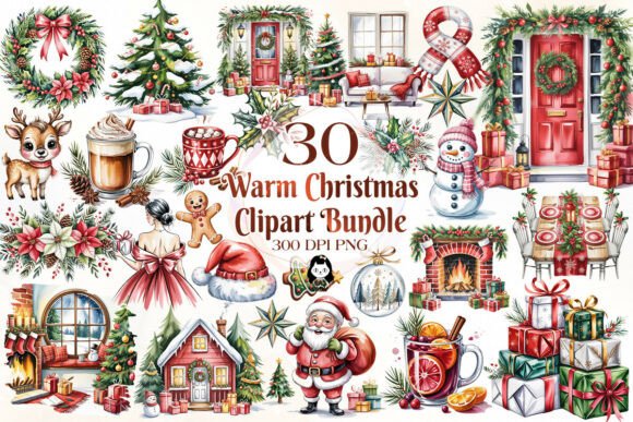 Download Watercolor Warm Christmas Clipart Bundle - Clipart bundle Collection