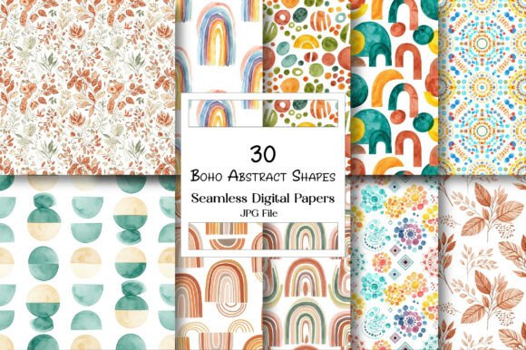 Download Boho Abstract Shapes Digital Paper - Shape Collection