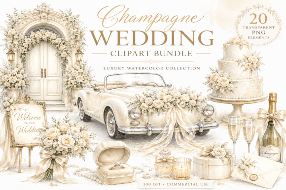 Download Champagne Wedding Clipart Bundle - Clipart bundle Collection