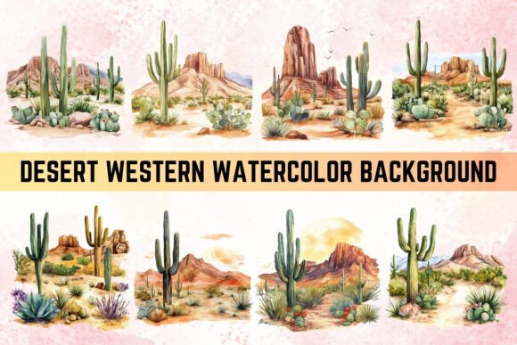 Download Desert Western Watercolor Background - Round Collection