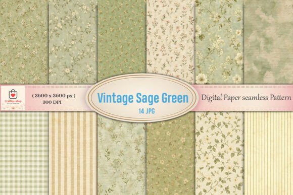 Download Vintage Sage Green Floral Digital Paper - Floral digital paper Collection