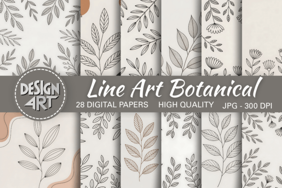 Download Line Art Botanical Background - Round Collection
