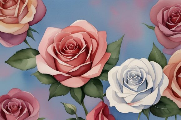 Download Watercolor Rose Digital Paper Background - Round Collection
