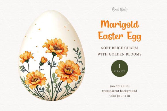 Download Pastel Beige Easter Egg with Marigolds - Pastel beige Collection