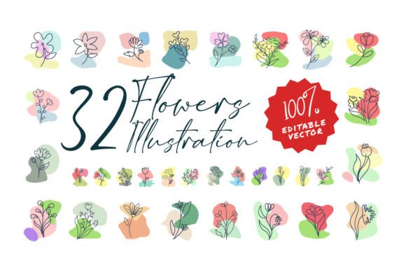 Download Flower Illustration with Background - Round Collection