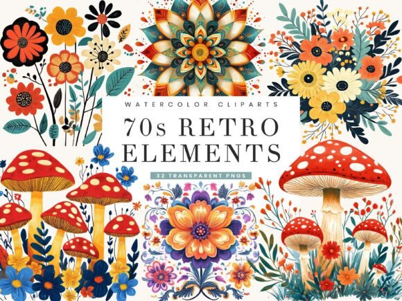 Download 70s Retro Elements Clipart Bundle - Clipart bundle Collection