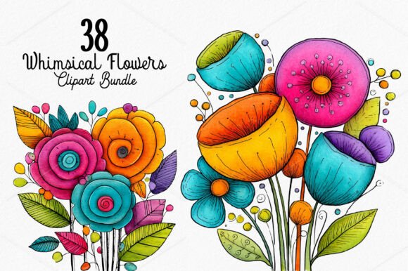 Download Whimsical Flowers Clipart Bundle - Clipart bundle Collection