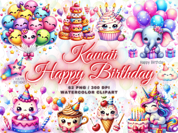 Download Cute Kawaii Birthday Clipart Bundle Png - Clipart bundle Collection