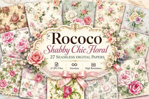 Download Rococo Shabby Chic Floral Digital Paper - Floral digital paper Collection