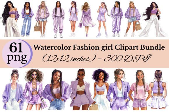 Download Watercolor Fashion Girl Clipart Bundle - Clipart bundle Collection